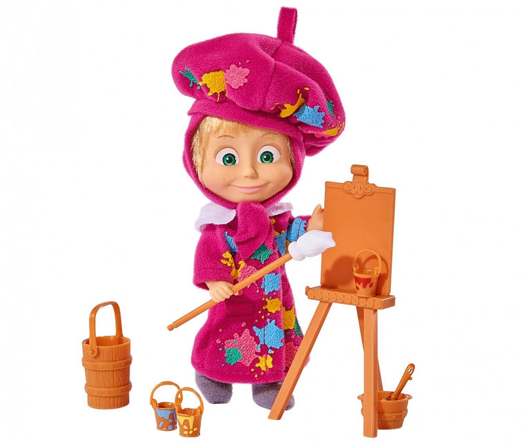 Кукла Маша в одежде художницы с набором для рисования, 12 см.  